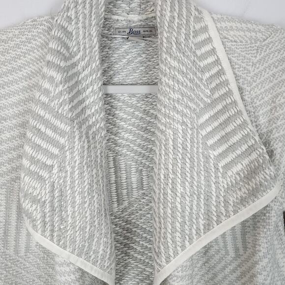 Vintage Bass Herringbone Long Cardigan Size M Gray Open Shawl Collar Heavyweight - Picture 5 of 11